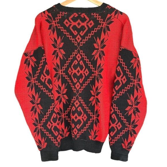 🐿️Reminiscence By Stewart Richer Vintage 100% Wool Red & Black Sweater L - Picture 2 of 7